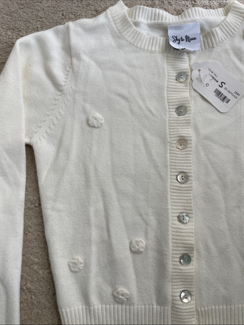Cream Button-Down Floral Dot Knit Cardigan - Women's